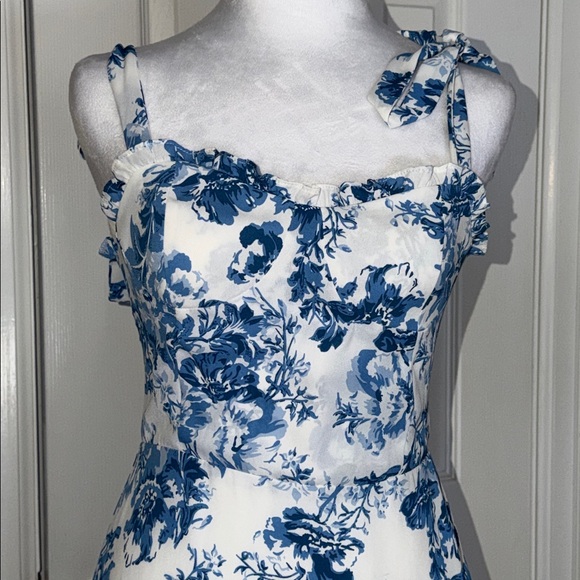 AQUA Floral Ruffle Mini Dress Floral Print Coquette feminine milkmaid Sundress S - Picture 4 of 11